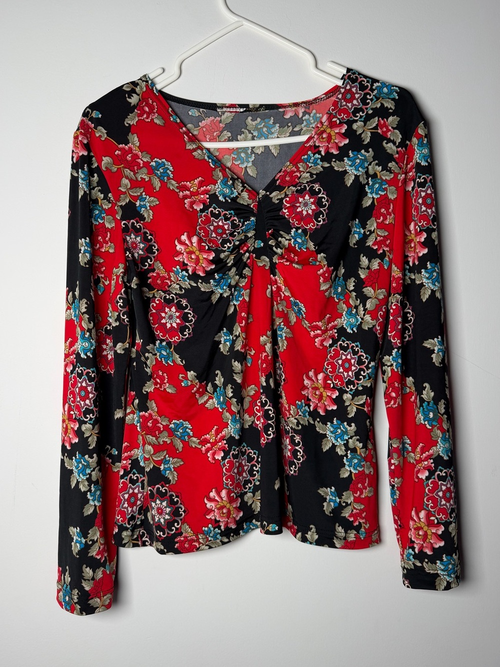 Floral Long Sleeve Top - Red & Black